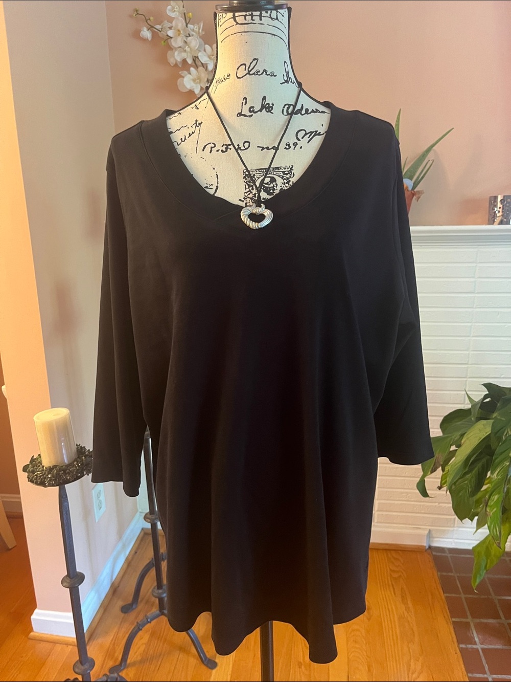 Classic Black V-Neck Long Sleeve Women's Tee by Issac Mizrahi